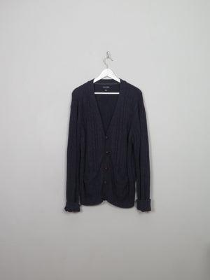 Men's Vintage Blue Cable-knit Cardigan L