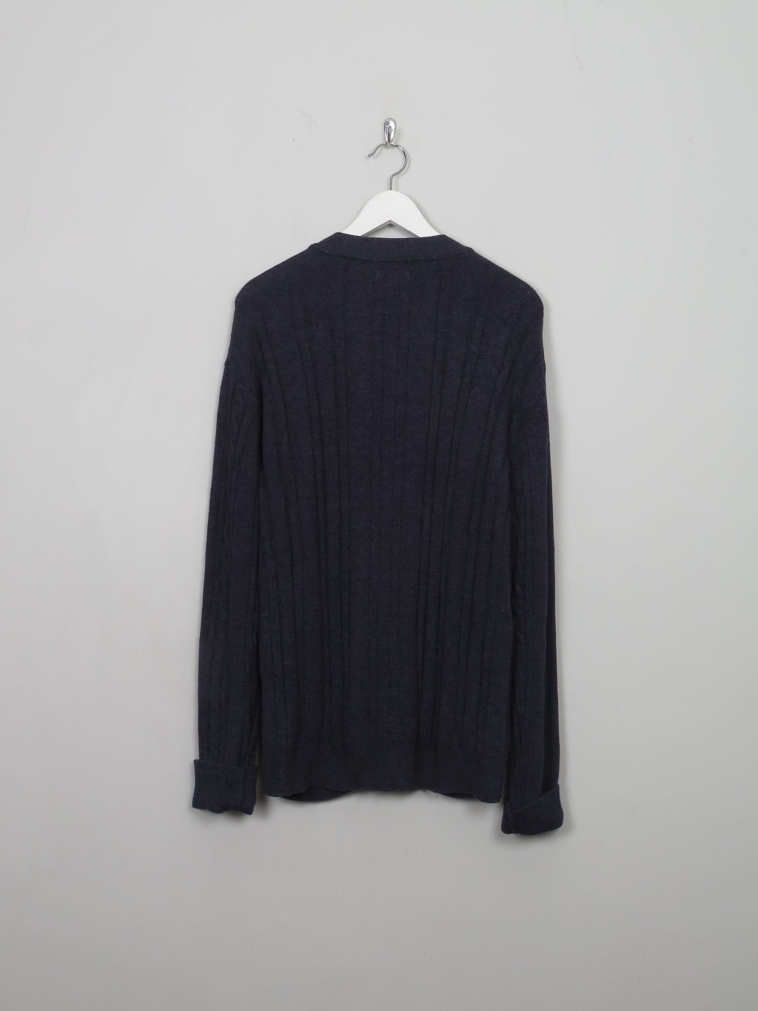 Men's Vintage Blue Cable-knit Cardigan L