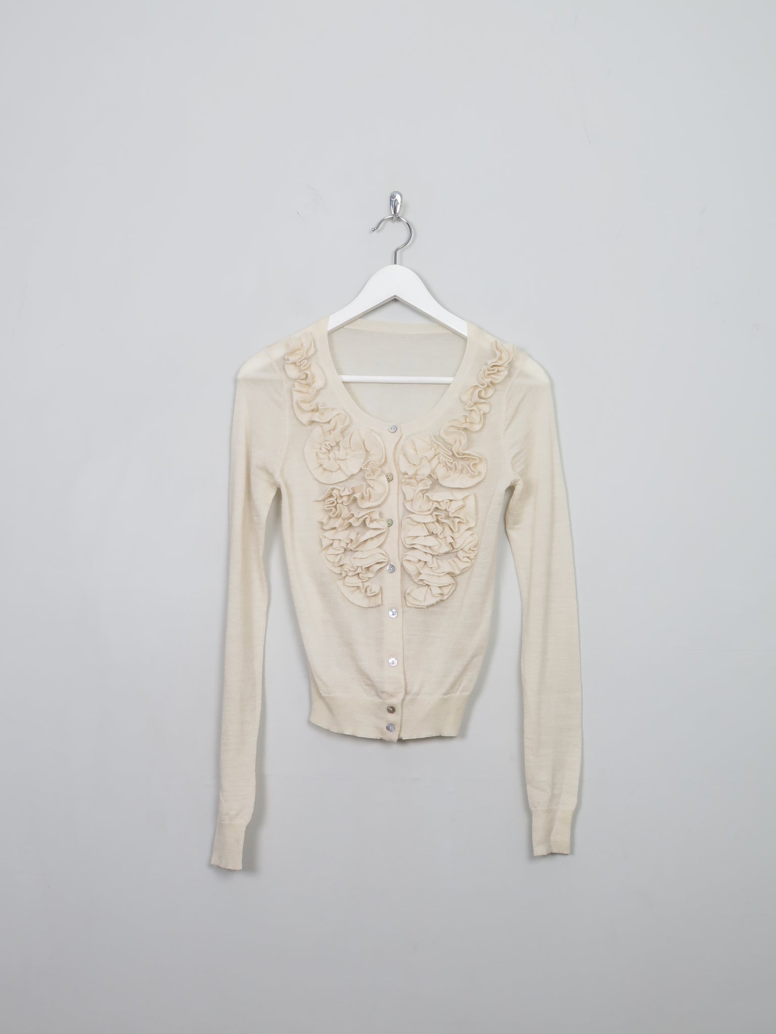 Women's Vintage Cream Wool Cropped Cardigan XS/S