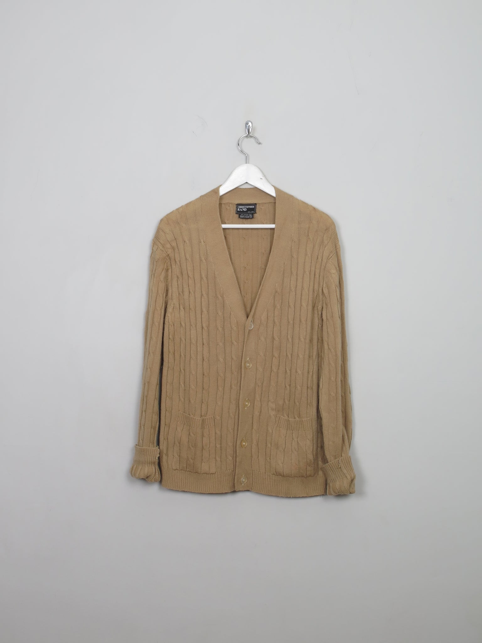 Men's Vintage Camel Cable-knit Cardigan  L