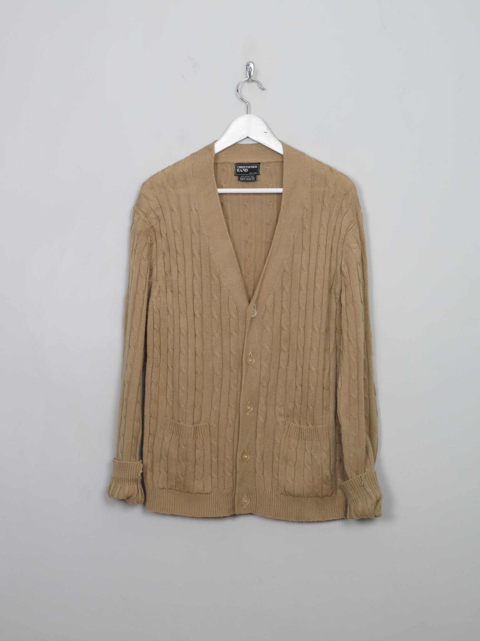 Men's Vintage Camel Cable-knit Cardigan  L