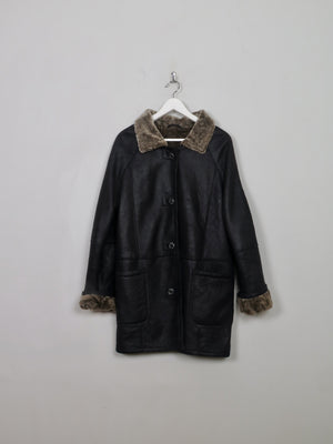 Women's Vintage Charcoal Black Sheepskin Coat S/M