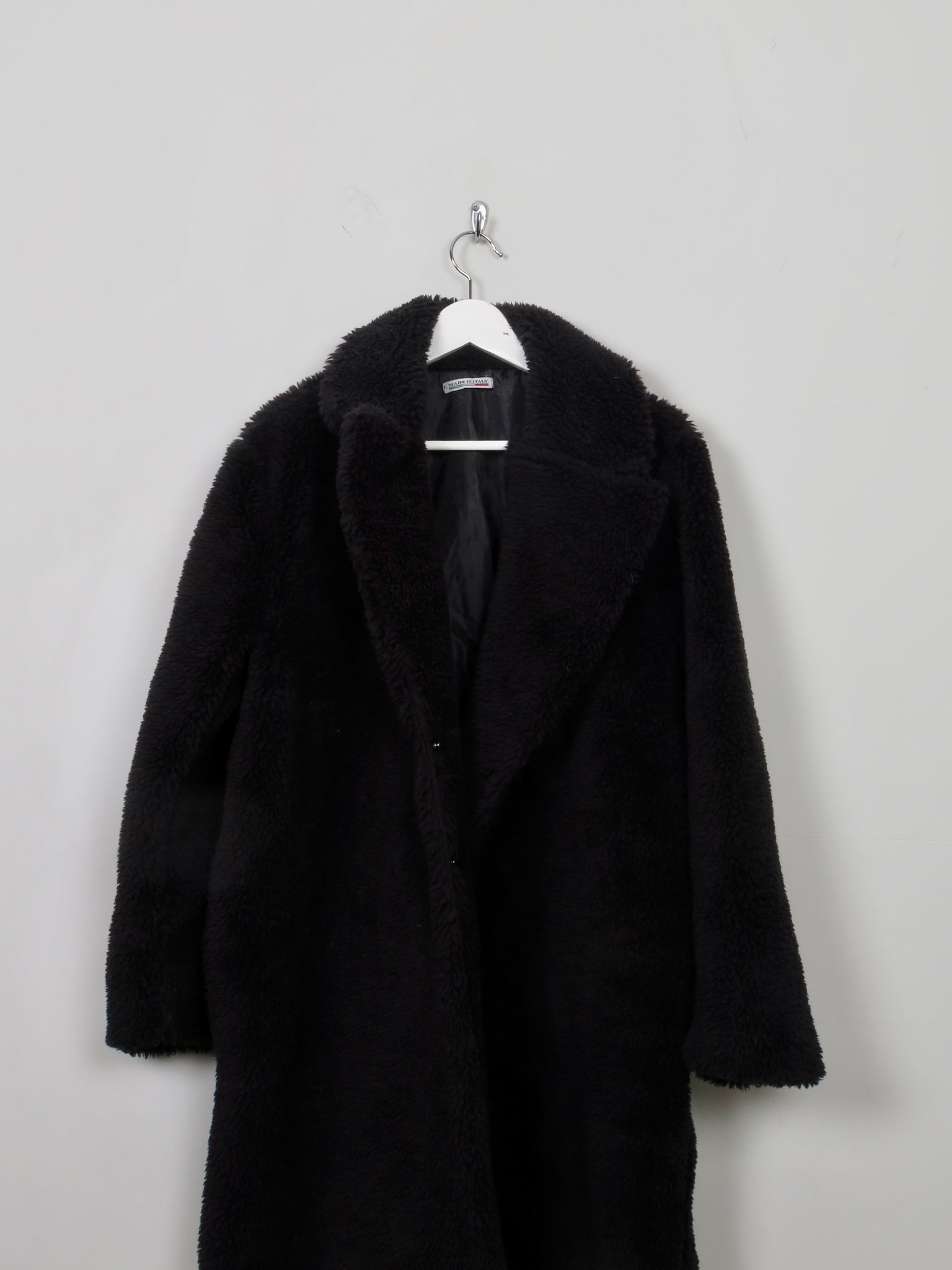 Women's Vintage Black Teddy Faux Fur Short Coat L