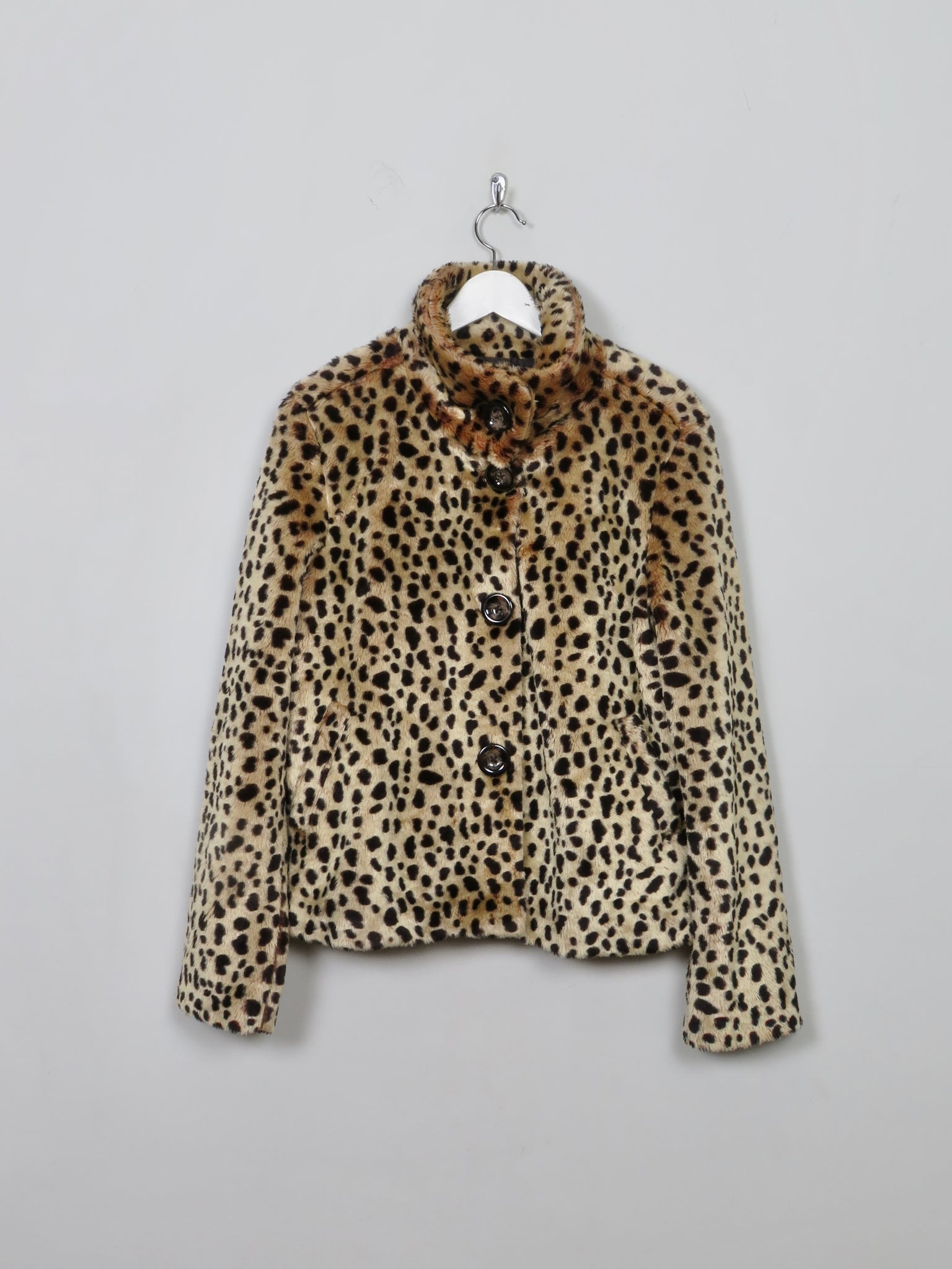 Women's Vintage Leopard Print Faux Fur Jacket S/M