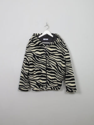 Women's Vintage Zebra Print Faux Fur With Hood S