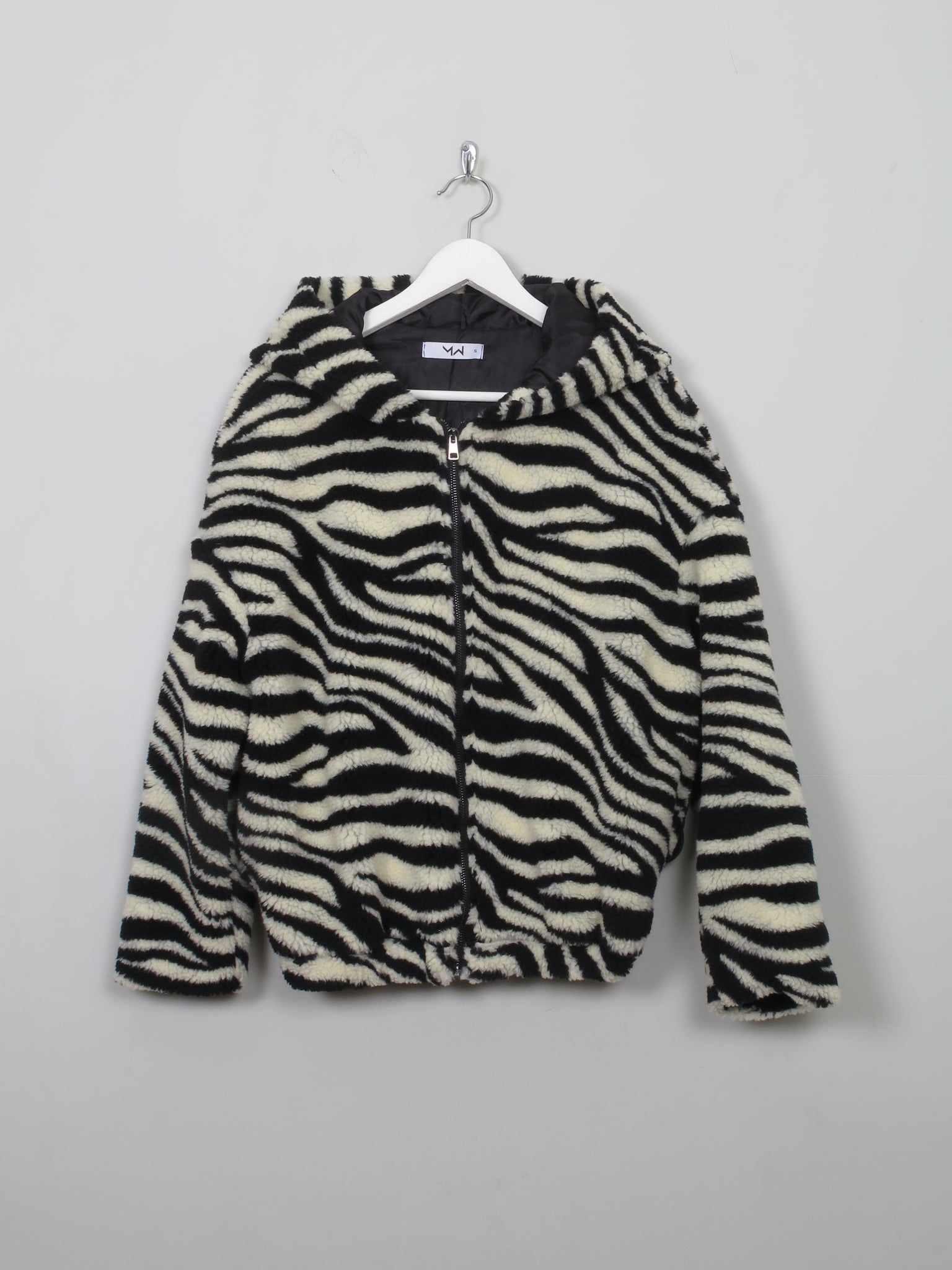 Women's Vintage Zebra Print Faux Fur With Hood S