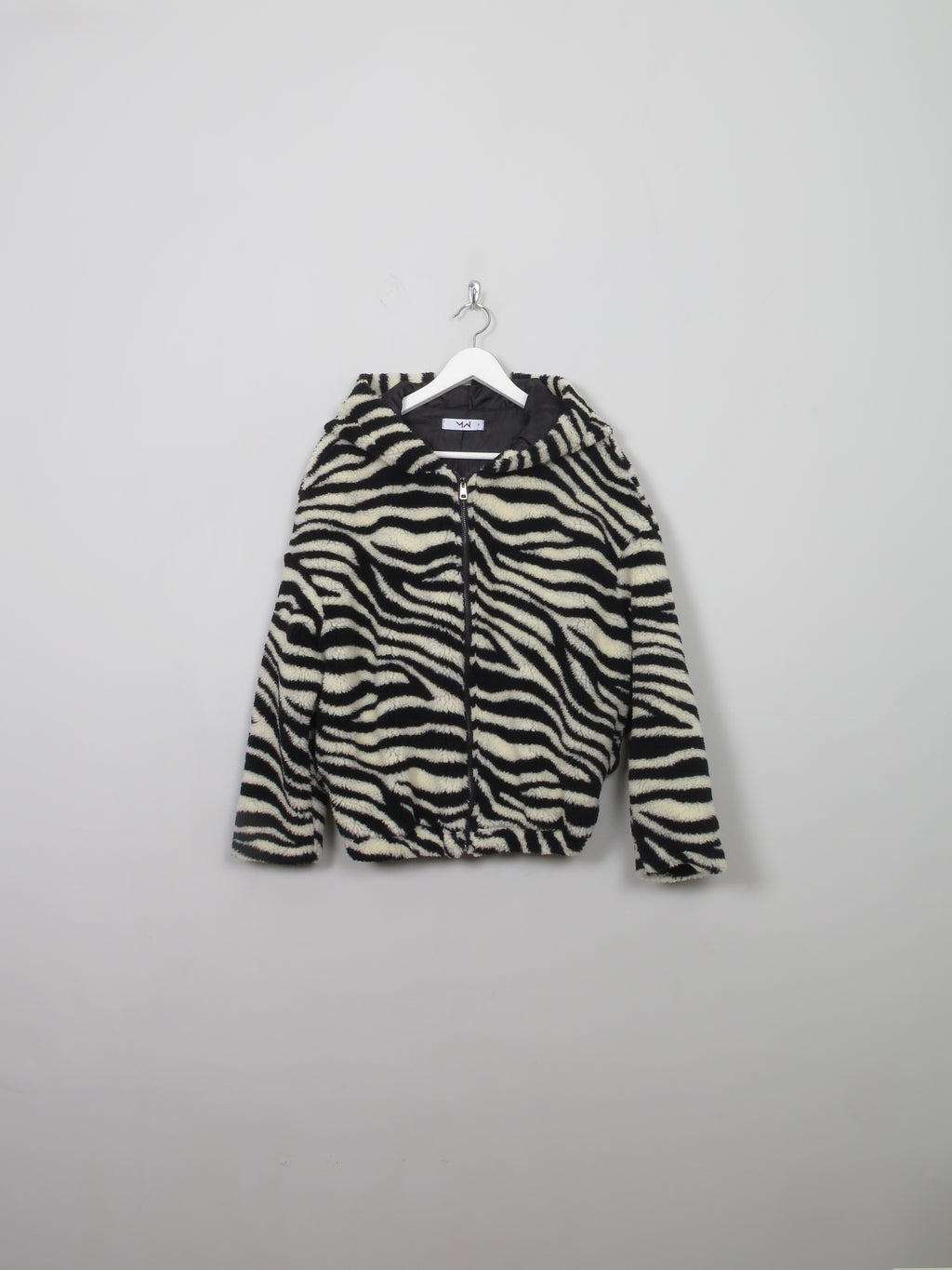 Women's Vintage Zebra Print Faux Fur With Hood S