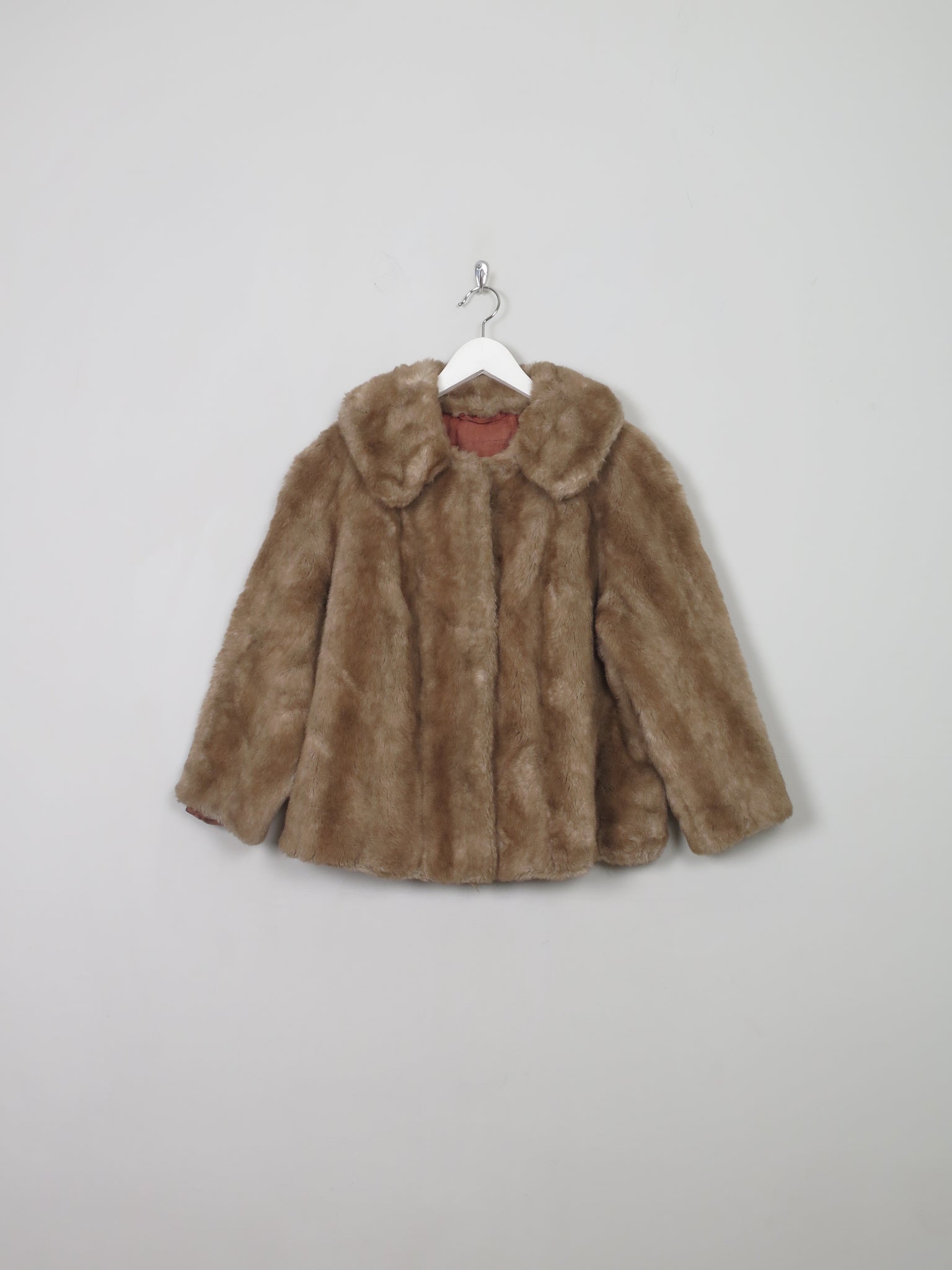 Women's Vintage Light Brown Faux Fur Cape Jacket S/M