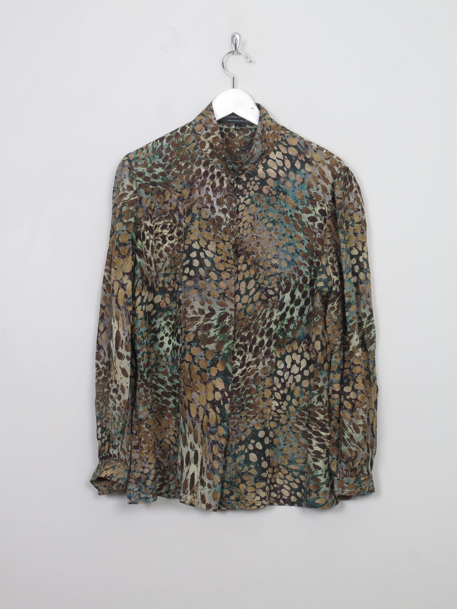 Women's Vintage Green Silk Printed Blouse L - The Harlequin