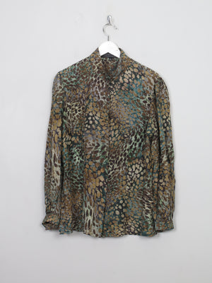 Women's Vintage Green Silk Printed Blouse L - The Harlequin