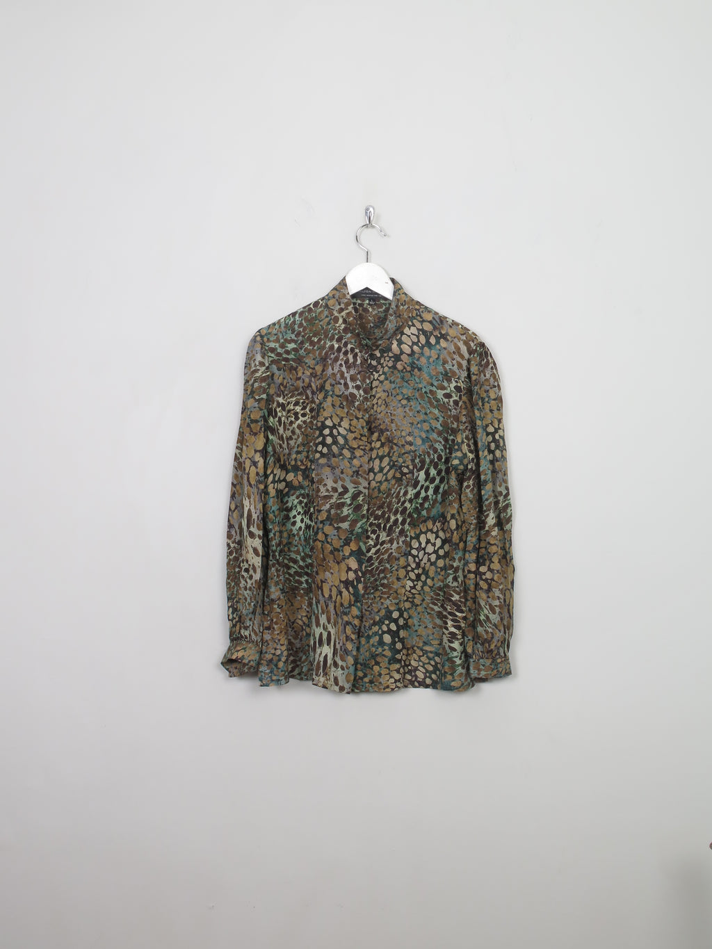 Women's Vintage Green Silk Printed Blouse L