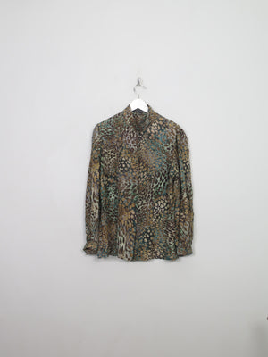 Women's Vintage Green Silk Printed Blouse L - The Harlequin