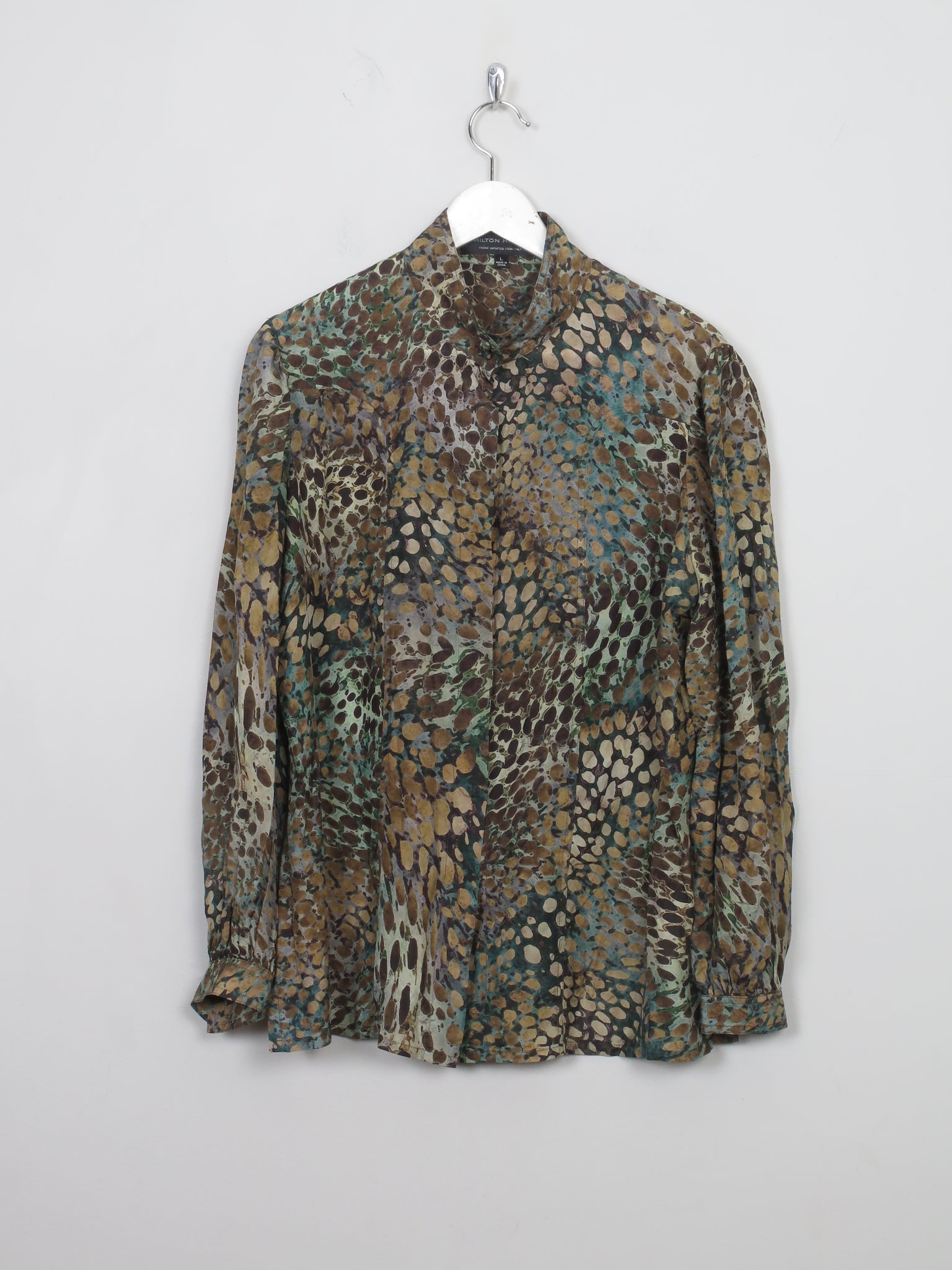 Women's Vintage Green Silk Printed Blouse L - The Harlequin