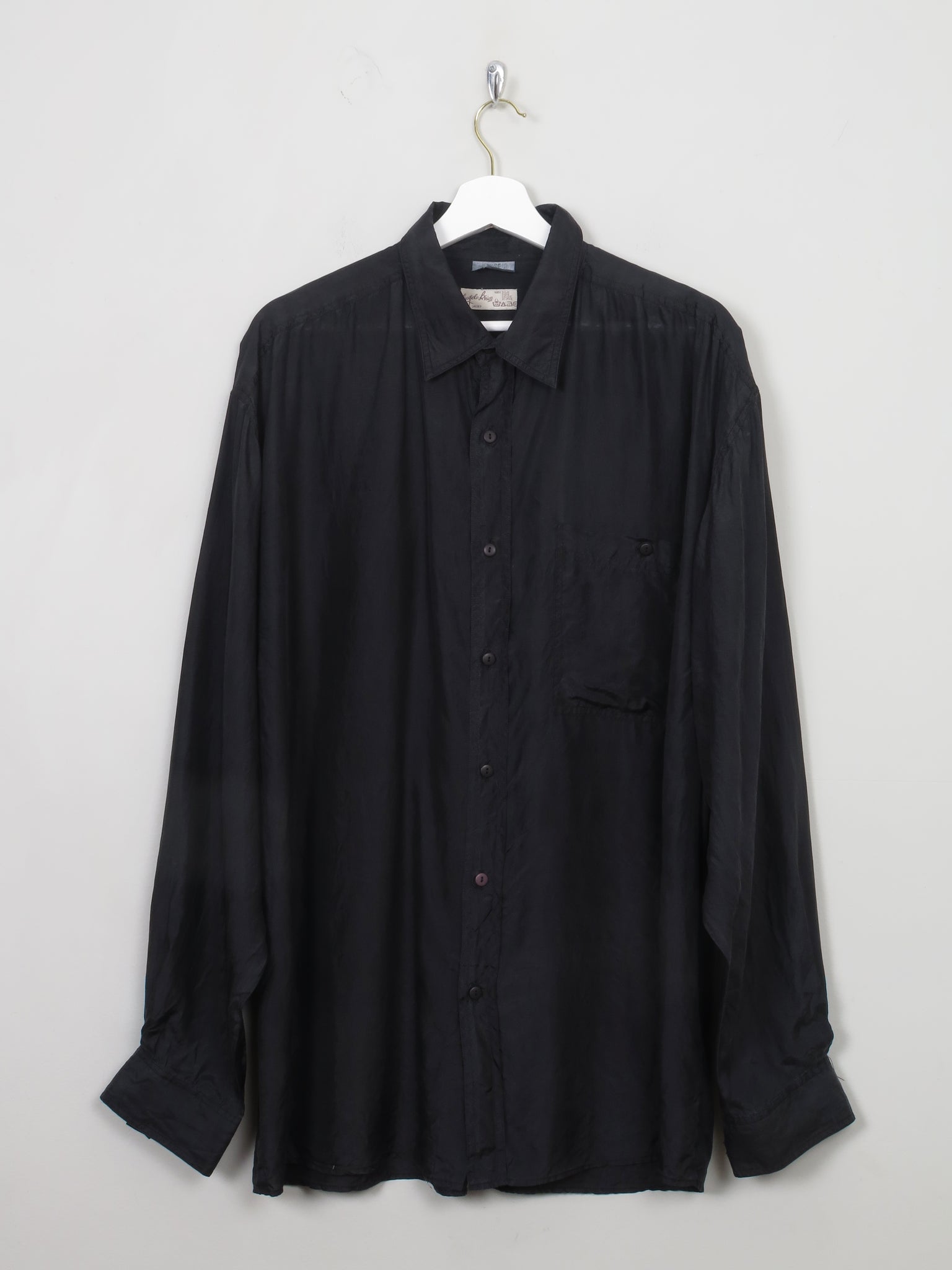 Men's Vintage Black Silk Shirt XL - The Harlequin