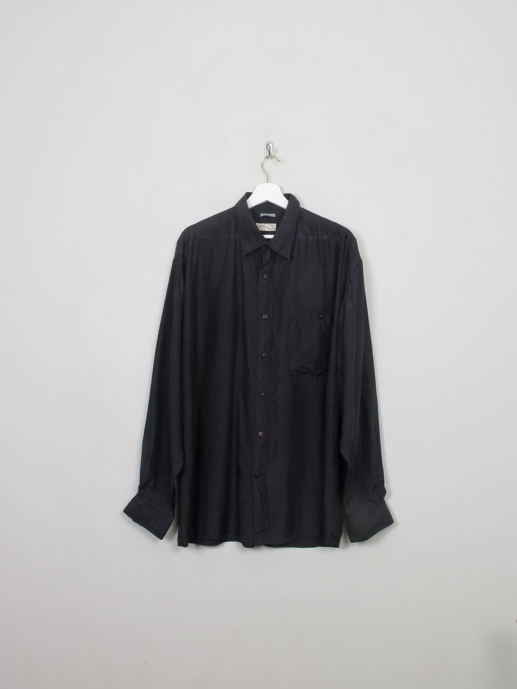 Men's Vintage Black Silk Shirt XL - The Harlequin