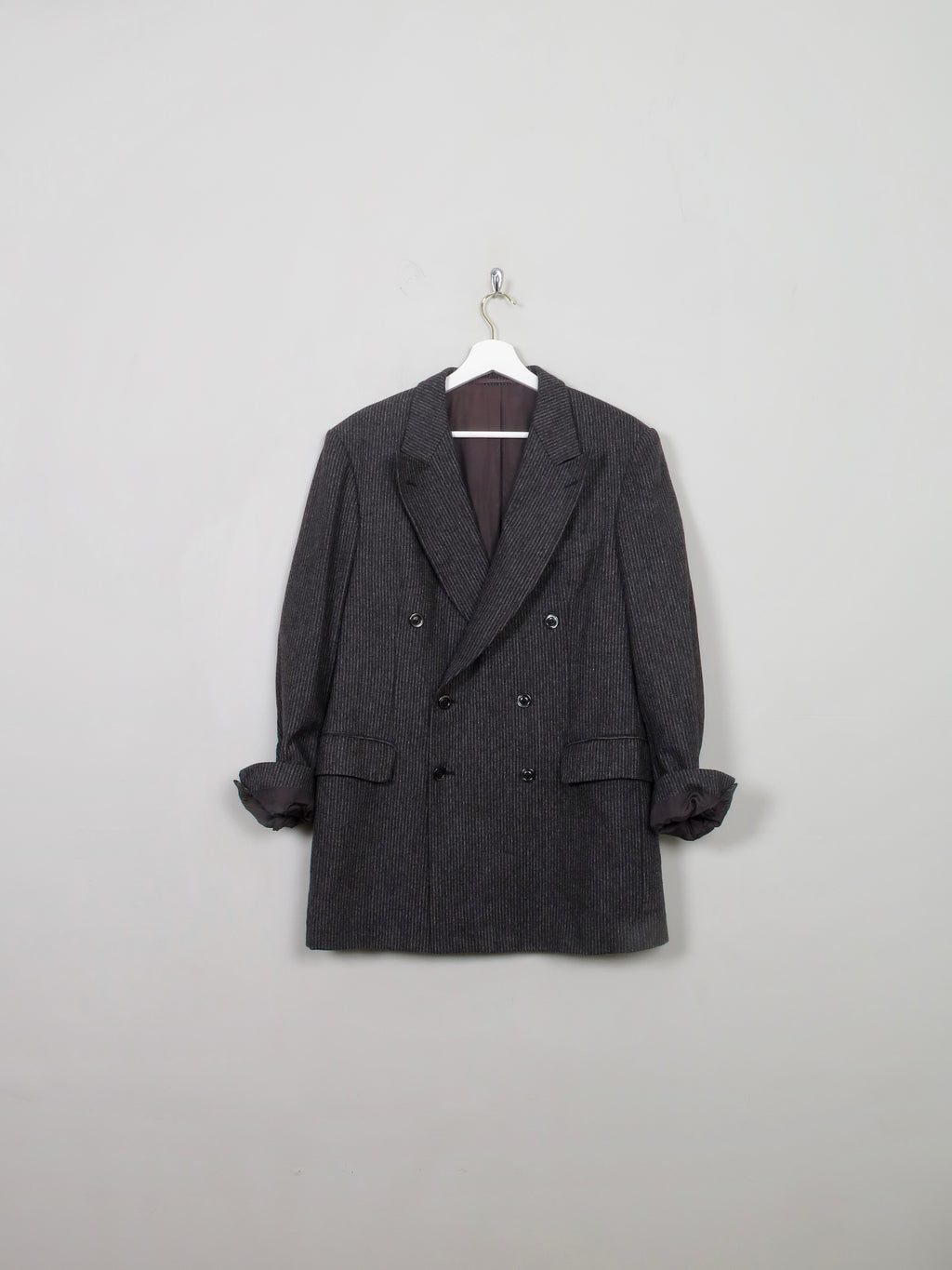 Men's Vintage Grey Striped 70s Wool Jacket 42"