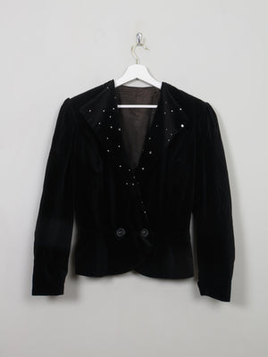 Womren's Vintage Black Velvet Jacket S - The Harlequin