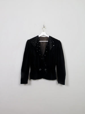 Womren's Vintage Black Velvet Jacket S - The Harlequin