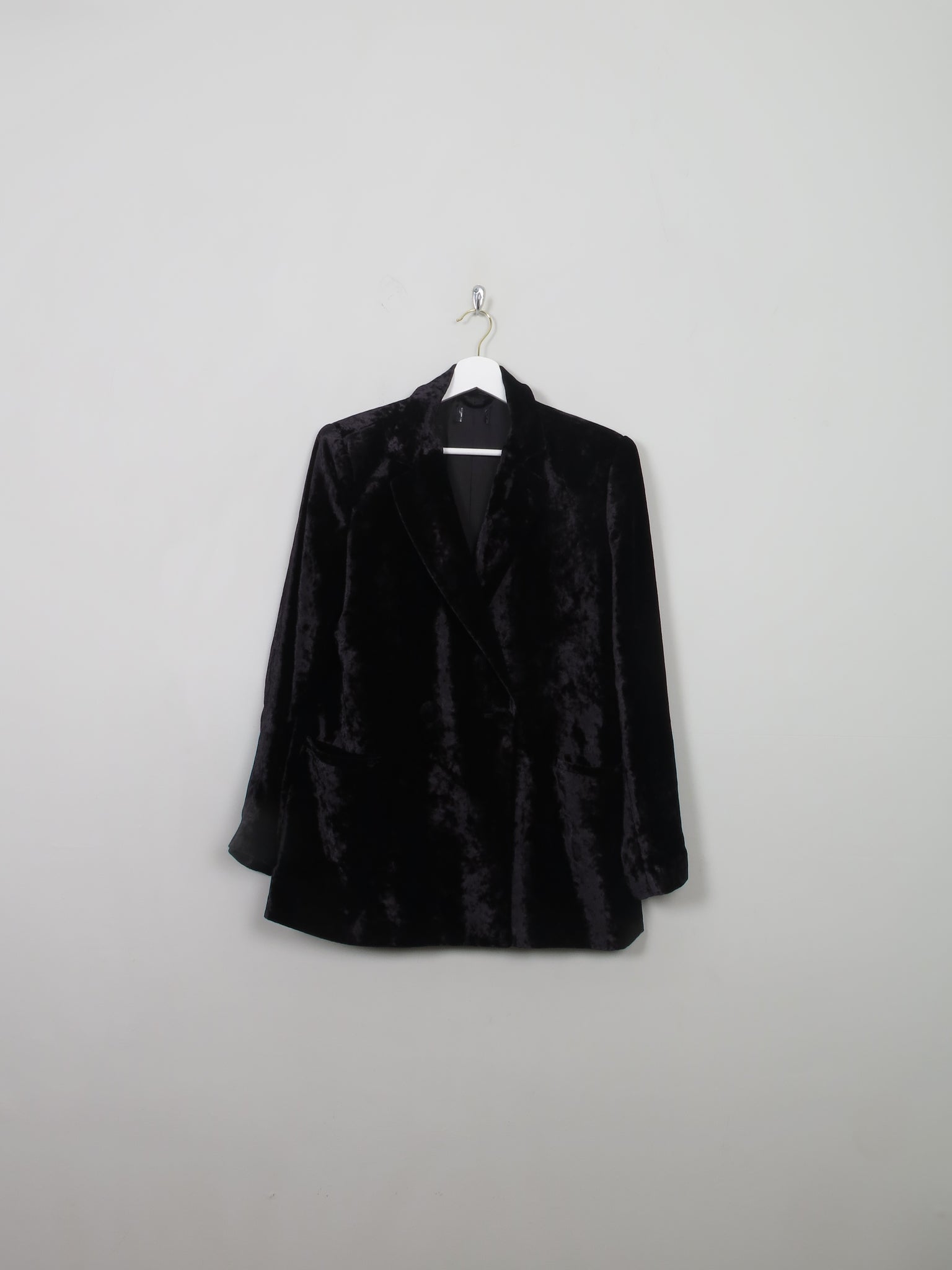 Women's Vintage Black Velvet Jacket L - The Harlequin