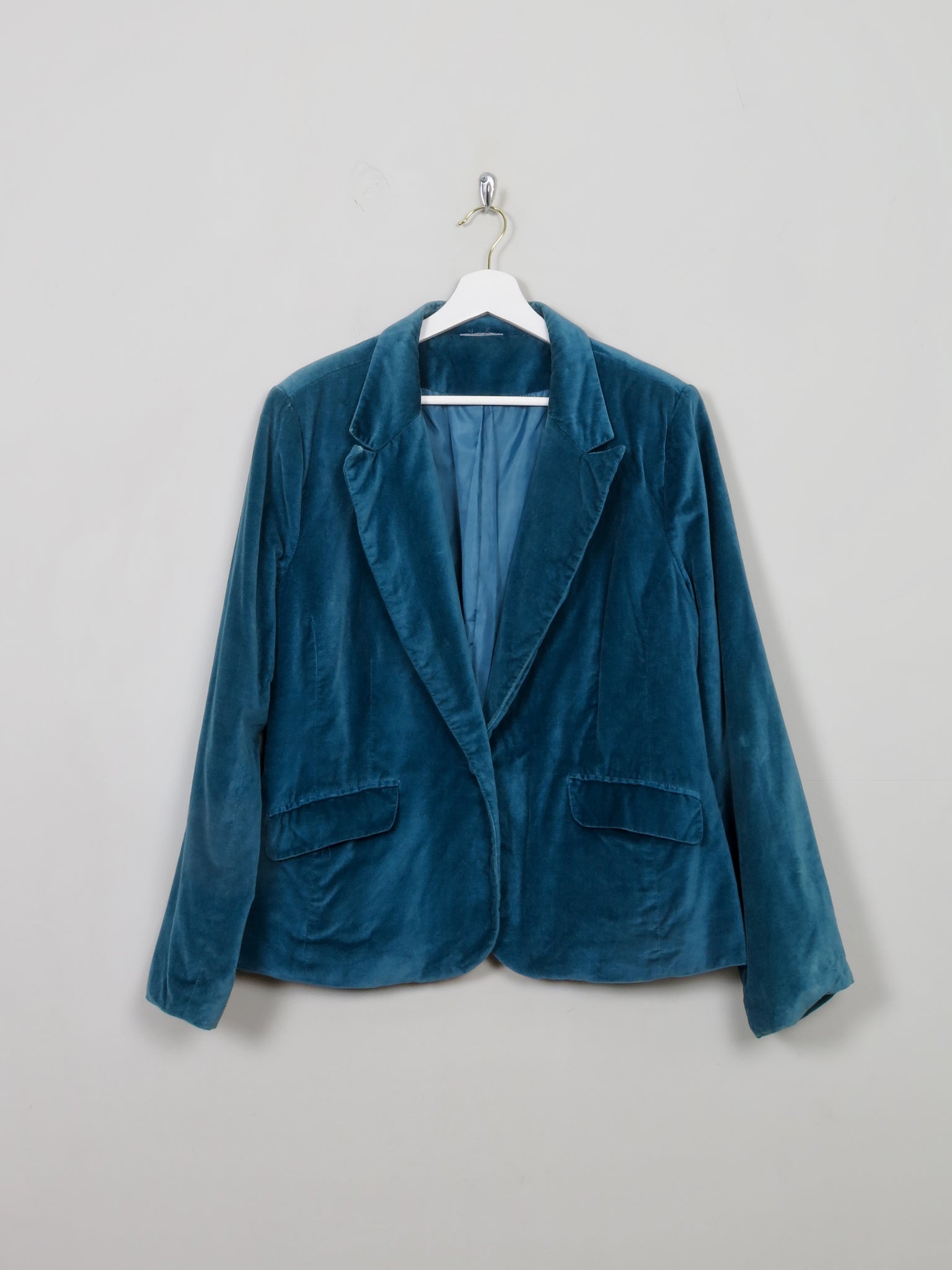 Women's Vintage Turquoise Velvet Jacket L - The Harlequin