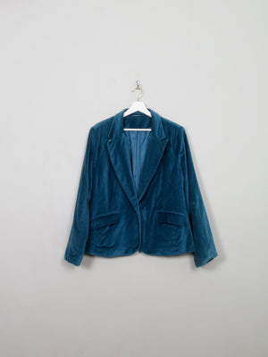 Women's Vintage Turquoise Velvet Jacket L - The Harlequin