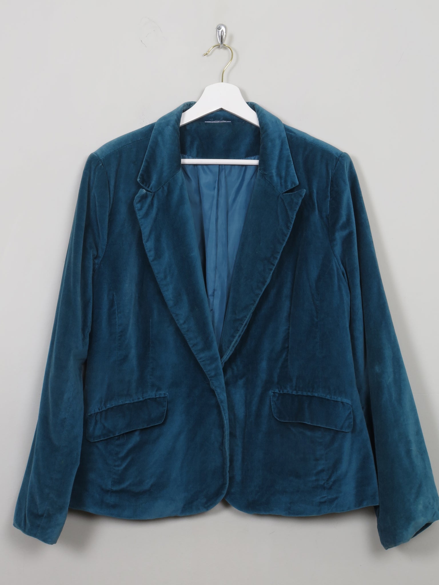 Women's Vintage Turquoise Velvet Jacket L - The Harlequin