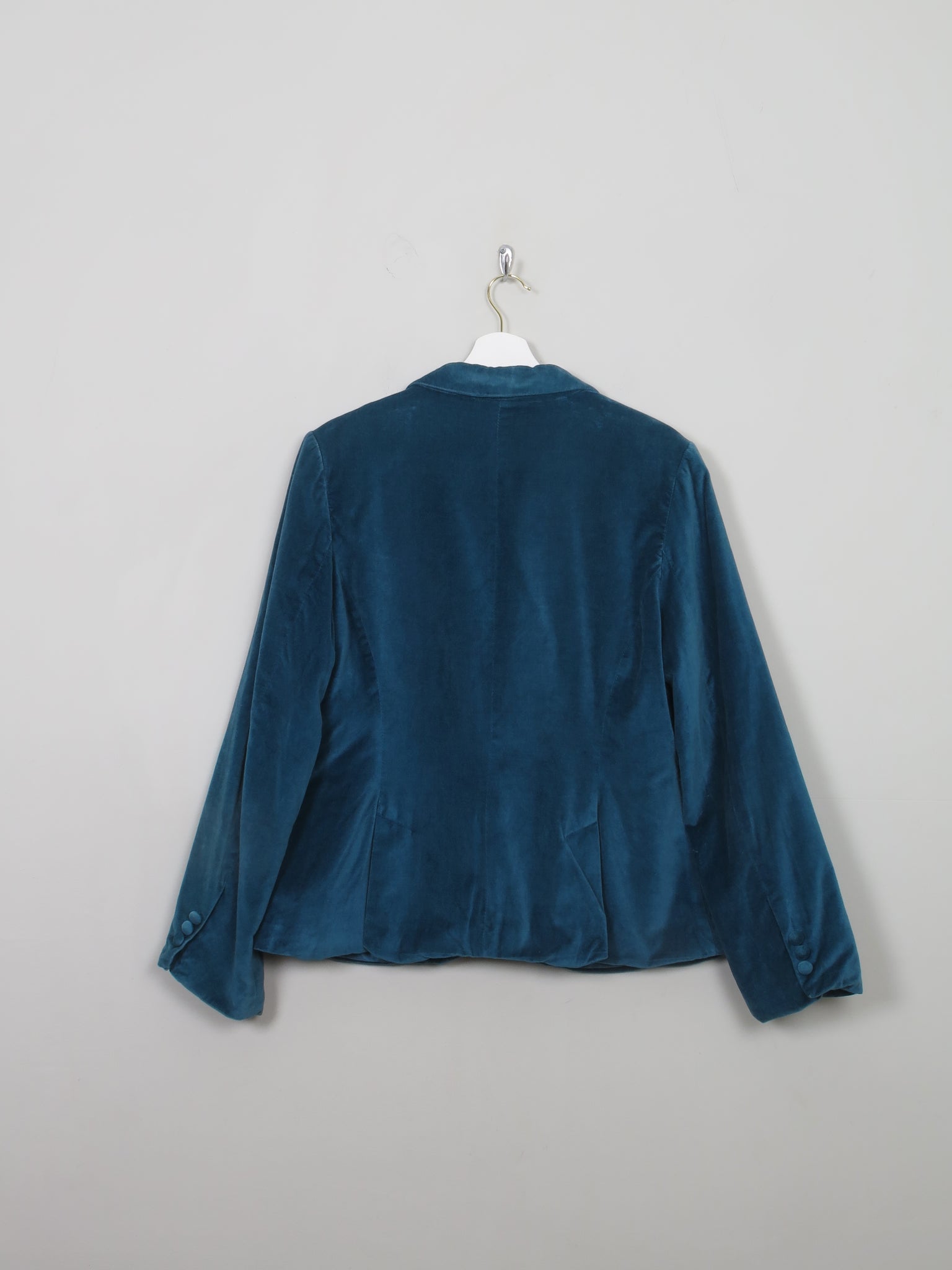 Women's Vintage Turquoise Velvet Jacket L - The Harlequin