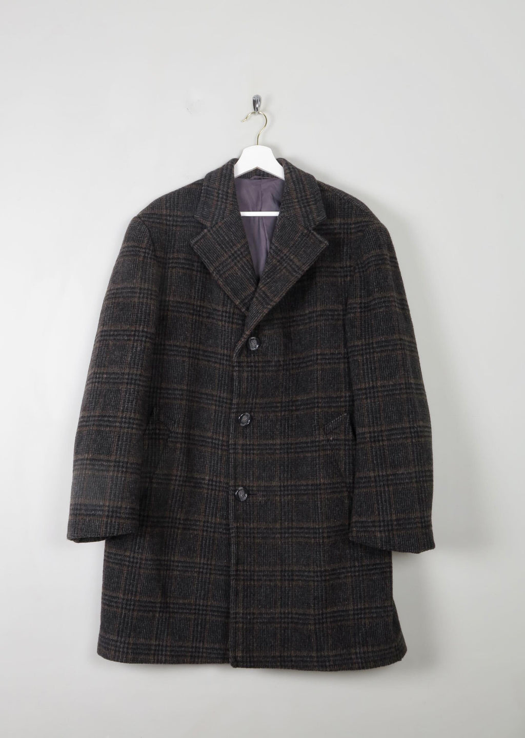 Mens Vintage Check Wool Coat 46/L/XL - The Harlequin