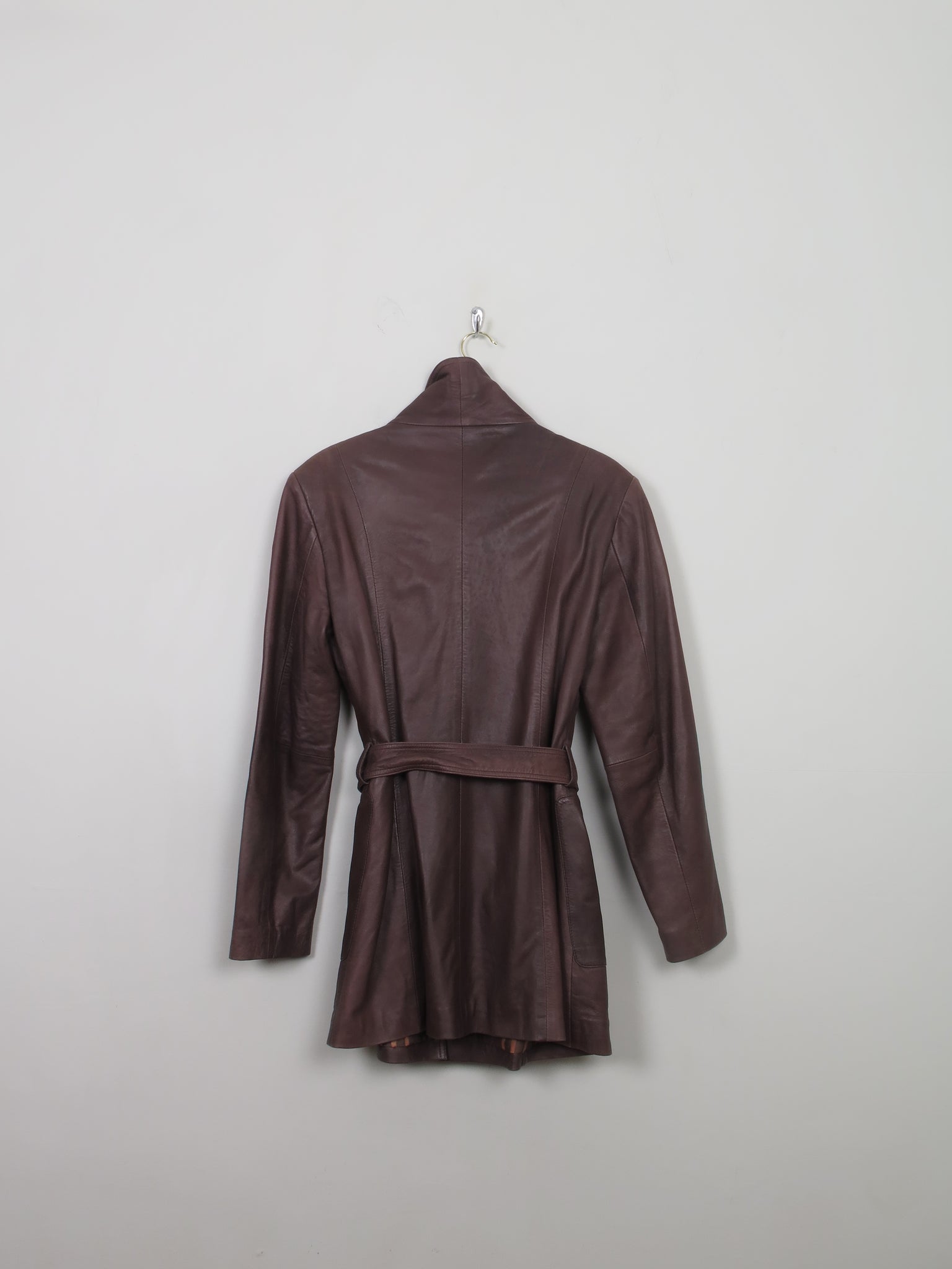 Women's Vintage Soft Brown Leather Belted Short Coat S/M