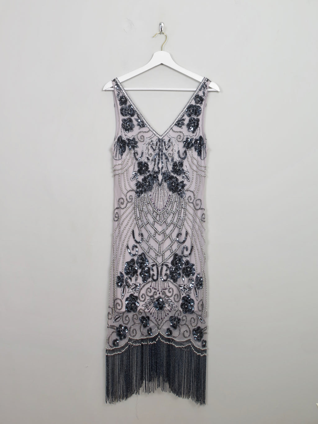 Vintage 1920s Style Grey & Mauve Beaded Dress