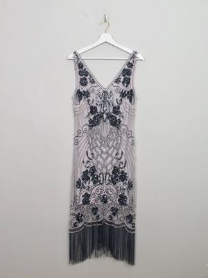 Vintage 1920s Style Grey & Mauve Beaded Dress - The Harlequin