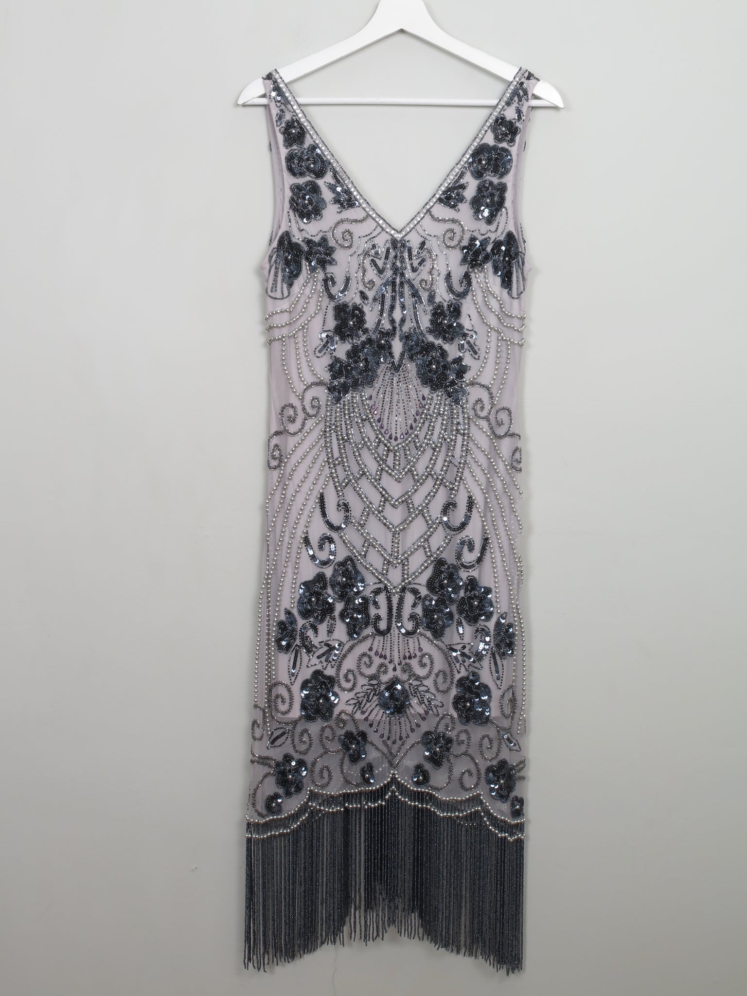 Vintage 1920s Style Grey & Mauve Beaded Dress