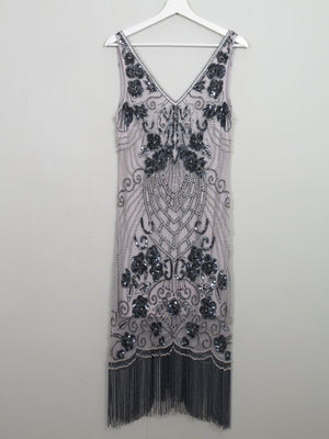 Vintage 1920s Style Grey & Mauve Beaded Dress - The Harlequin