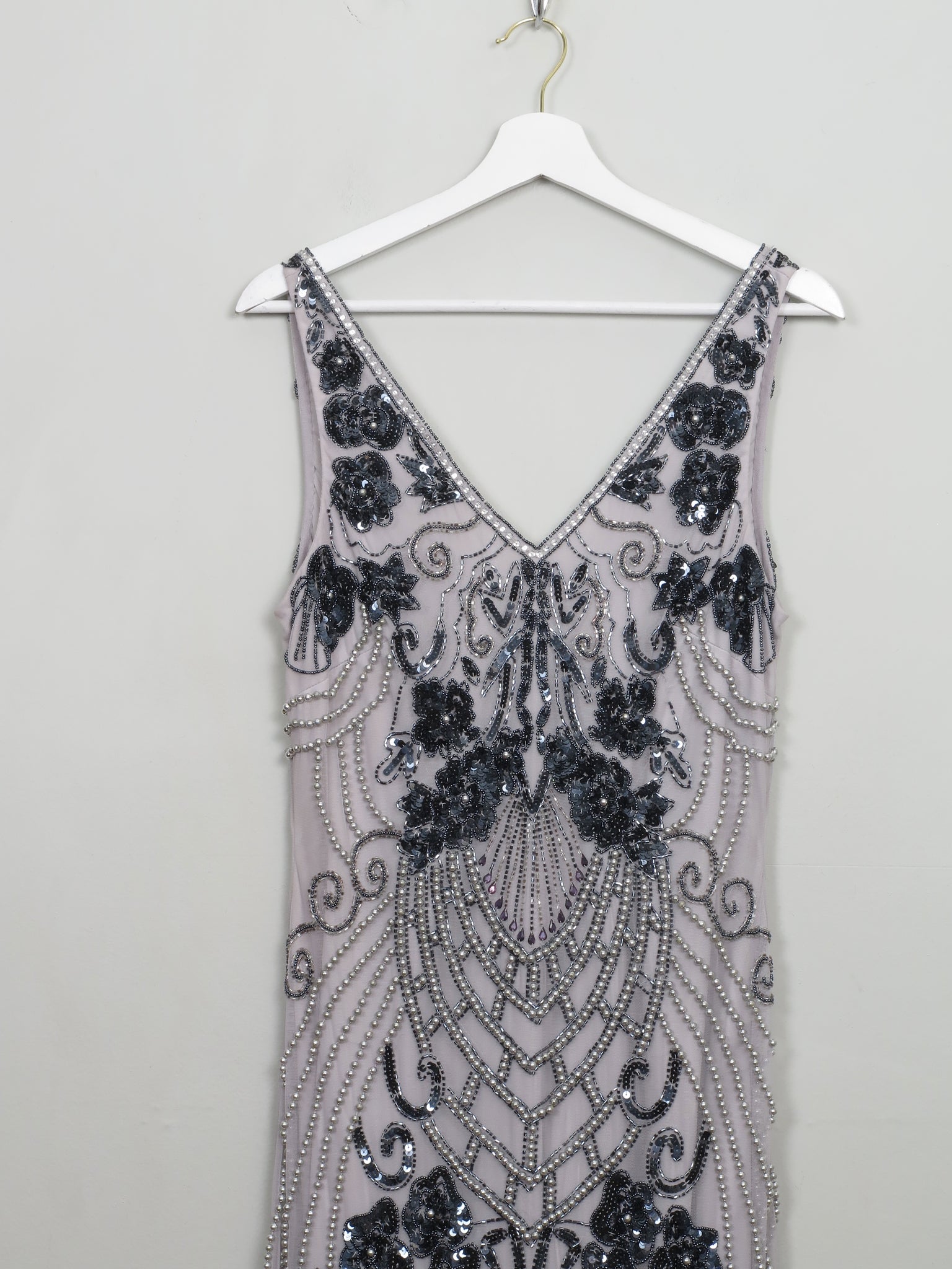 Vintage 1920s Style Grey & Mauve Beaded Dress