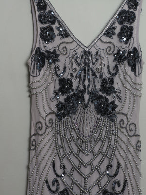 Vintage 1920s Style Grey & Mauve Beaded Dress - The Harlequin