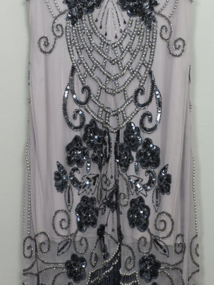 Vintage 1920s Style Grey & Mauve Beaded Dress - The Harlequin