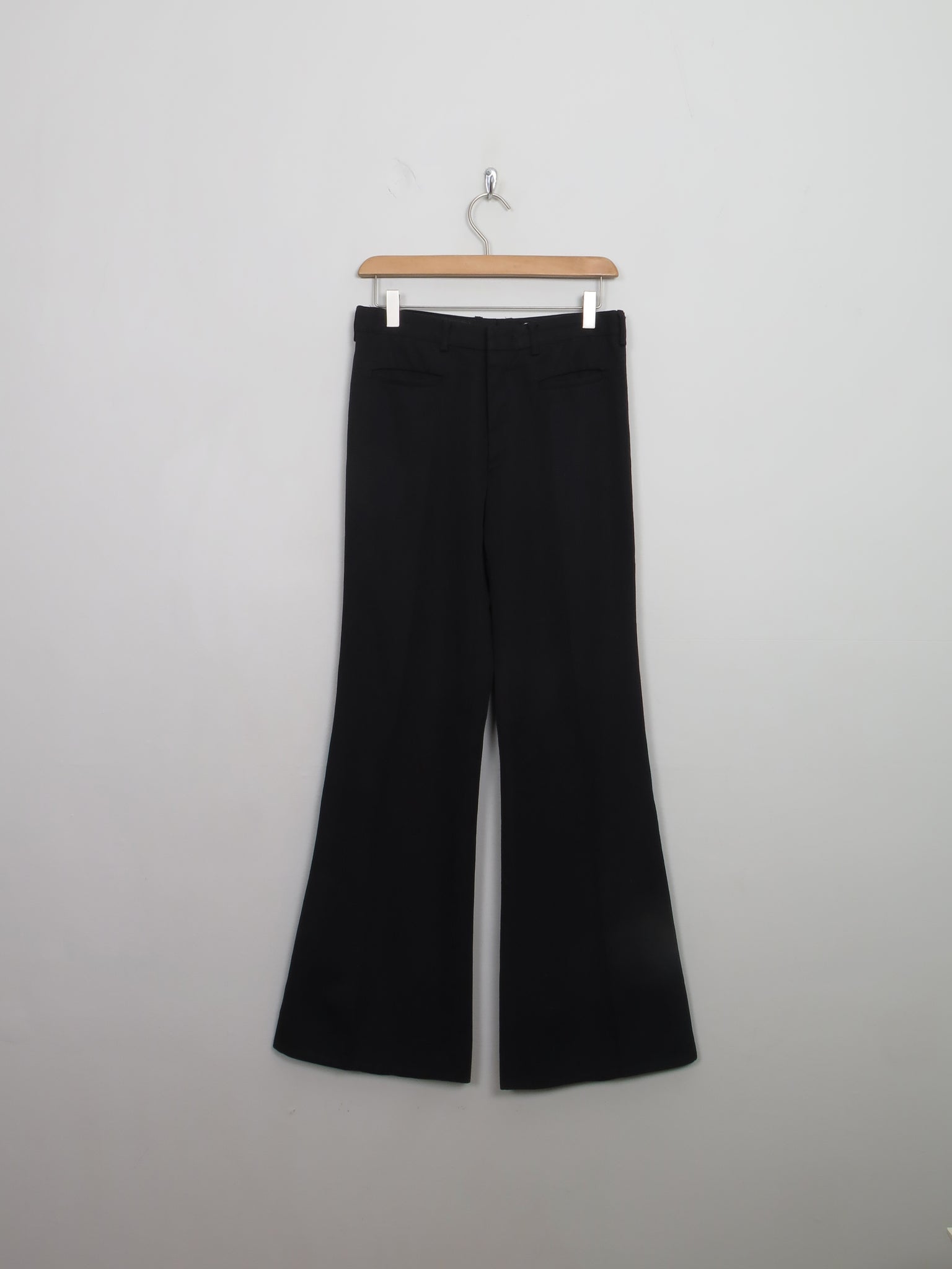 Vintage Black Wool Flared Trousers 27" W