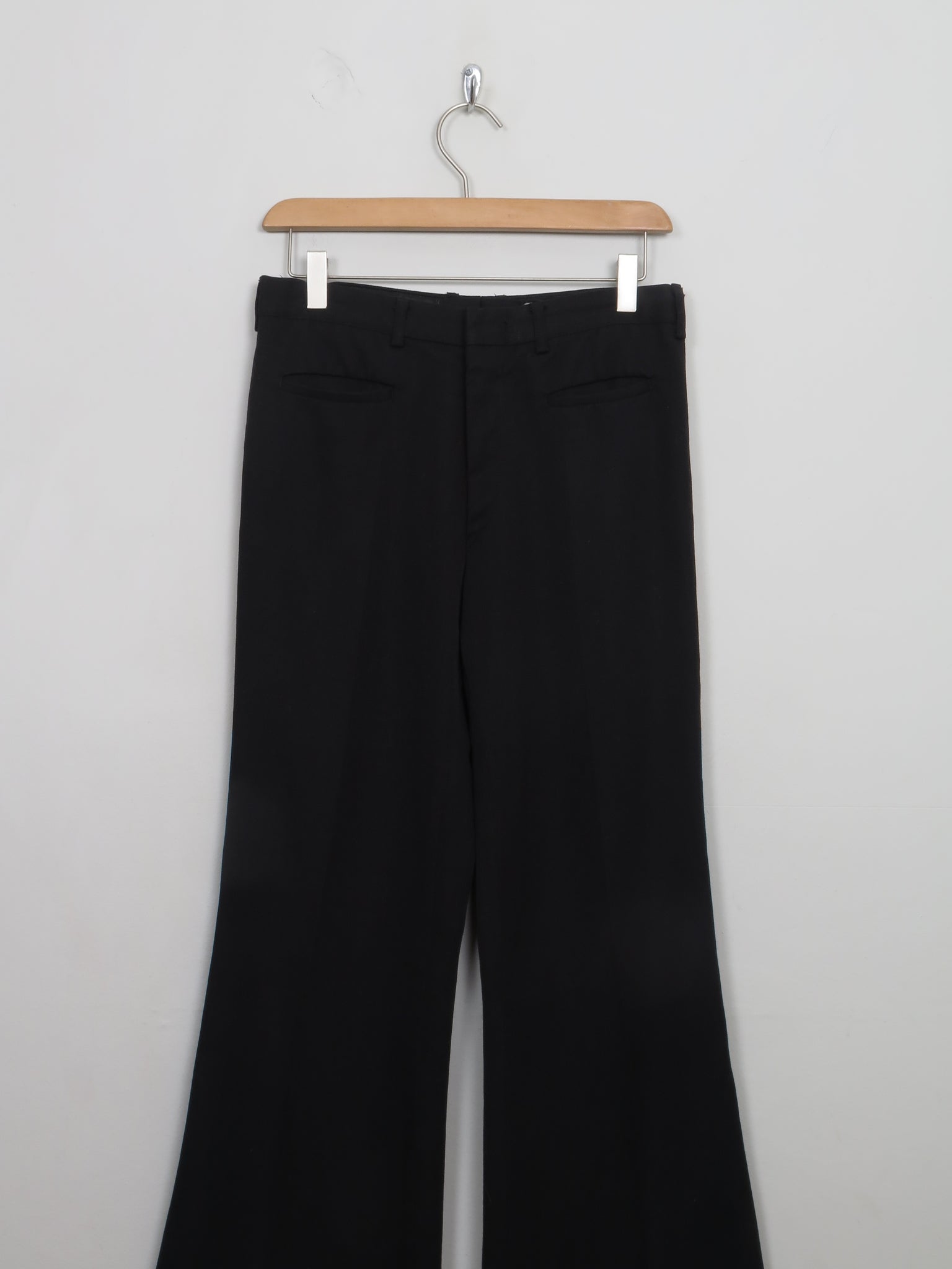 Vintage Black Wool Flared Trousers 27" W