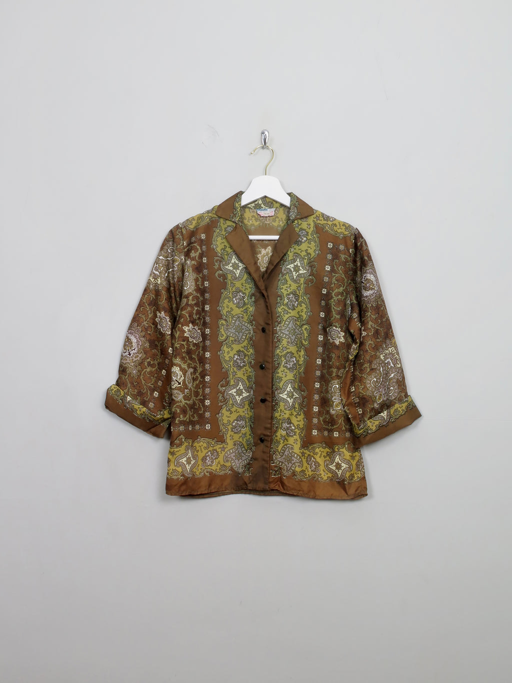 Women's Vintage Green Paisley 1950s Blouse S