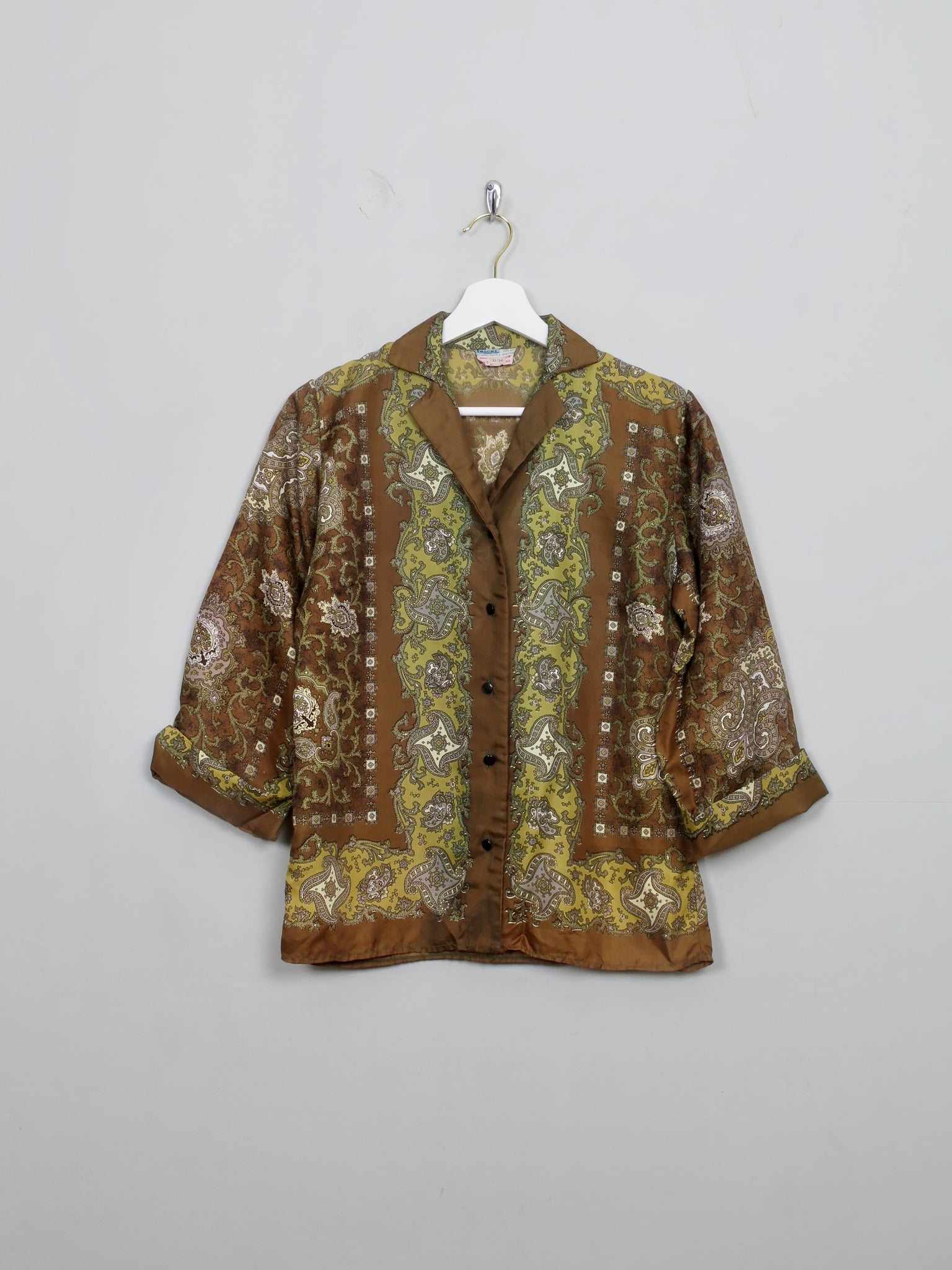 Women's Vintage Green Paisley 1950s Blouse S