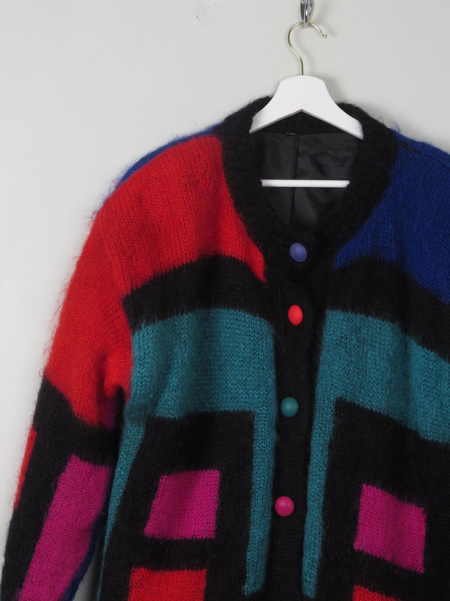 Women's Vintage Mohair Long Colourful Cardigan S/M - The Harlequin