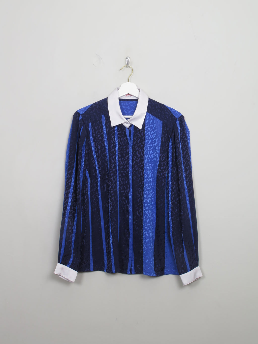 Women's Vintage Blue Blouse With Contrast Collar M/L