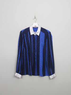 Women's Vintage Blue Blouse With Contrast Collar M/L