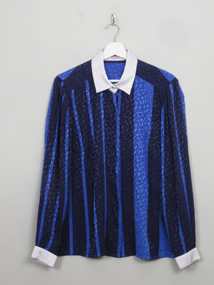 Women's Vintage Blue Blouse With Contrast Collar M/L