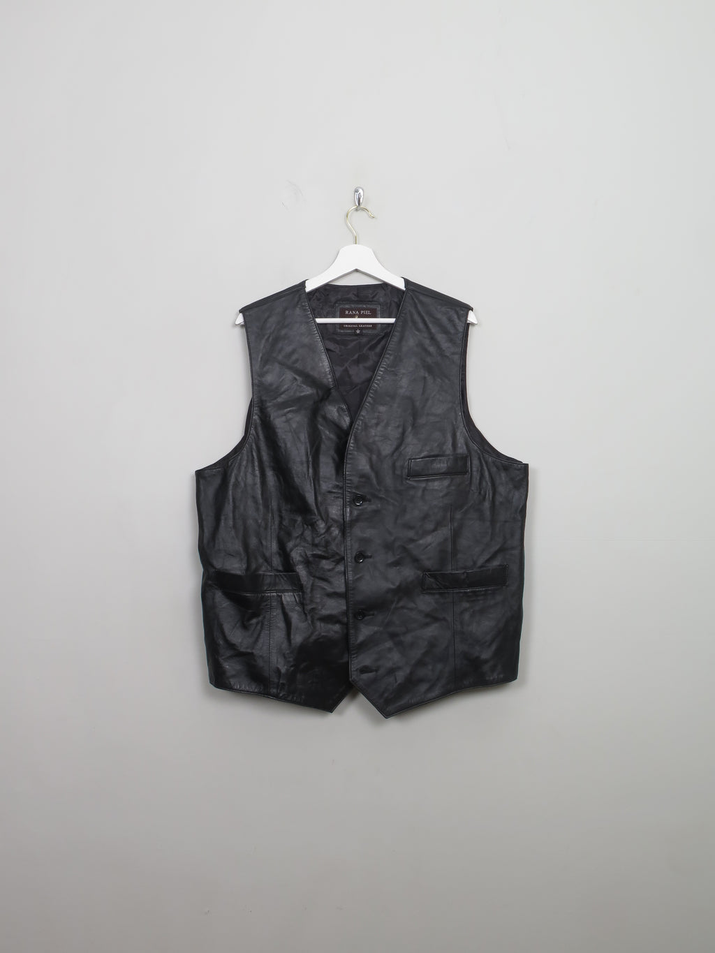 Men's Vintage Black Leather Waistcoat XL - The Harlequin