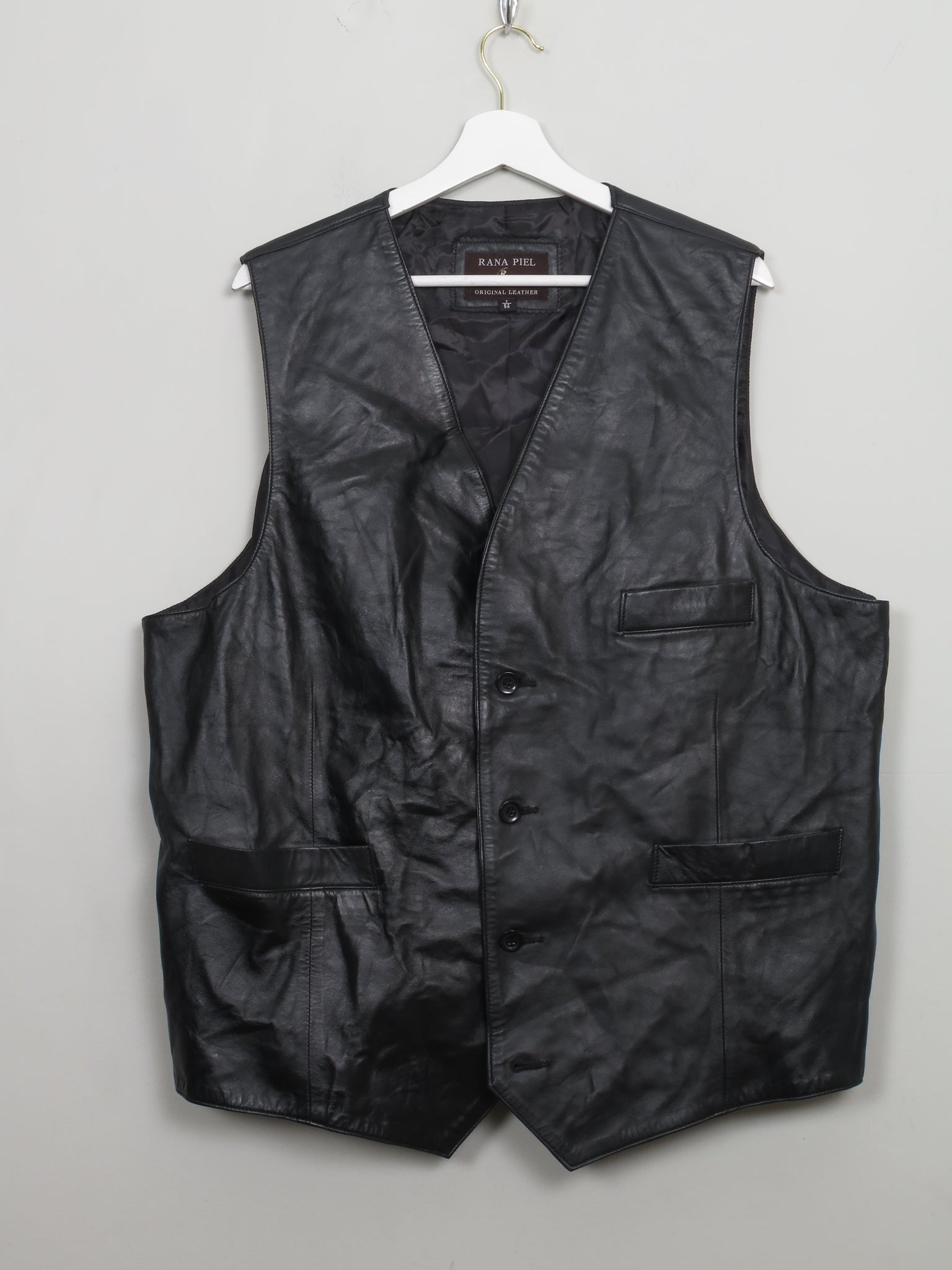 Men's Vintage Black Leather Waistcoat XL - The Harlequin