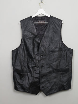 Men's Vintage Black Leather Waistcoat XL