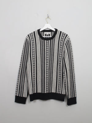 Men's Black & Cream Reiss Patterned Jumper L