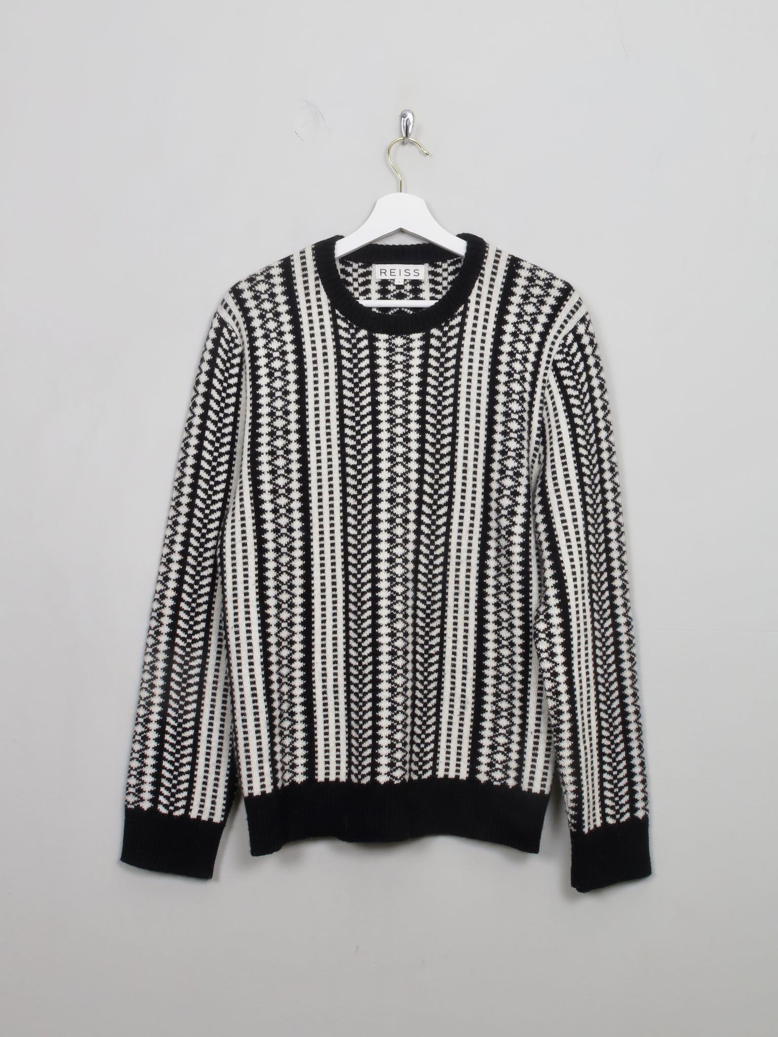 Men's Black & Cream Reiss Patterned Jumper L