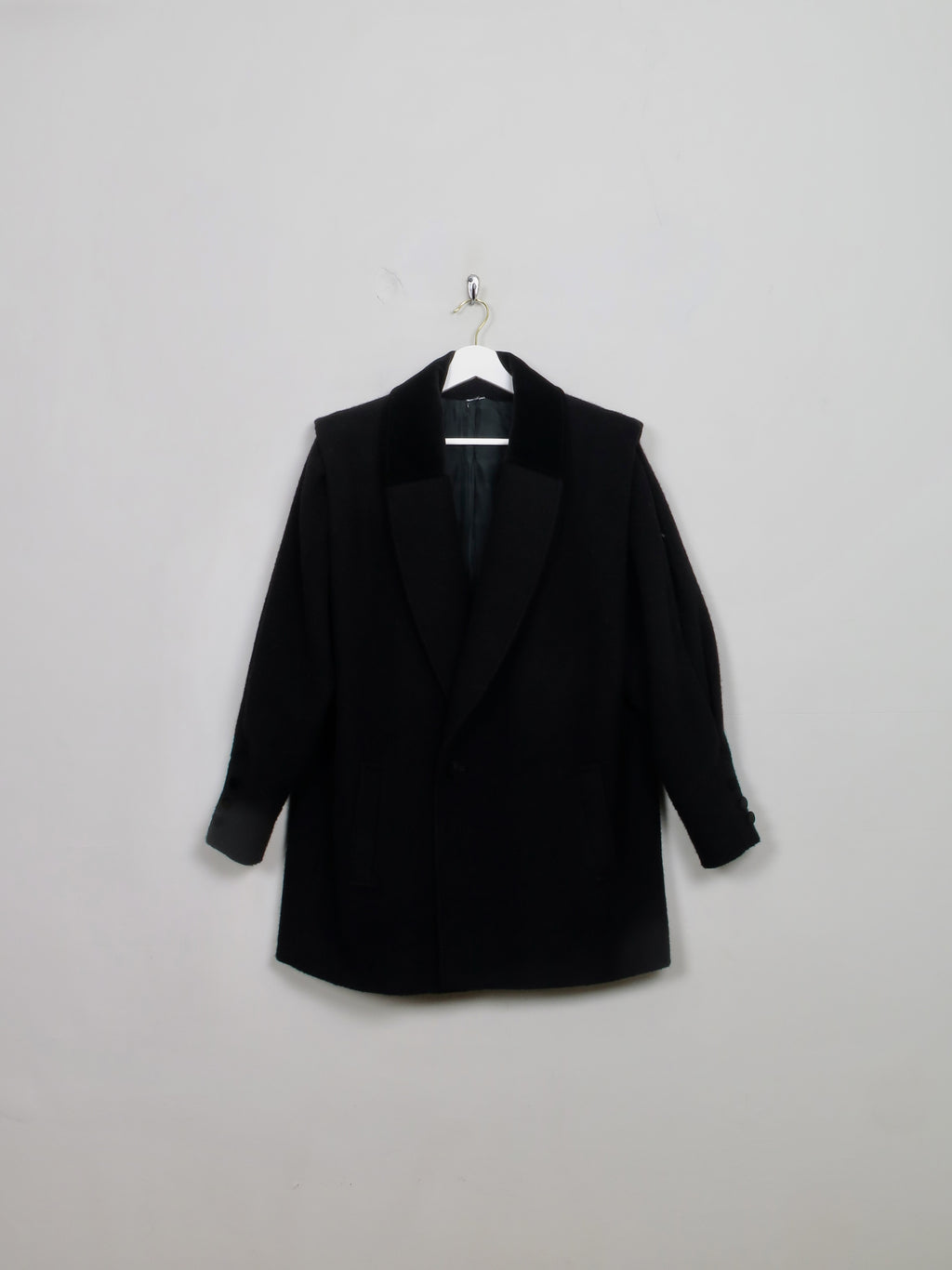 Women's Vintage Short Black Wool Coat M